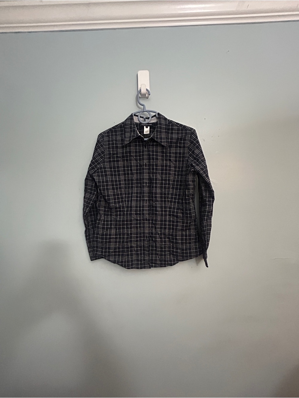 Jones New York‎ Black White Plaid Slim Fit Button-Down Shirt Size L